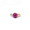 vintage ring met robijn cabochon roze steen en diamant