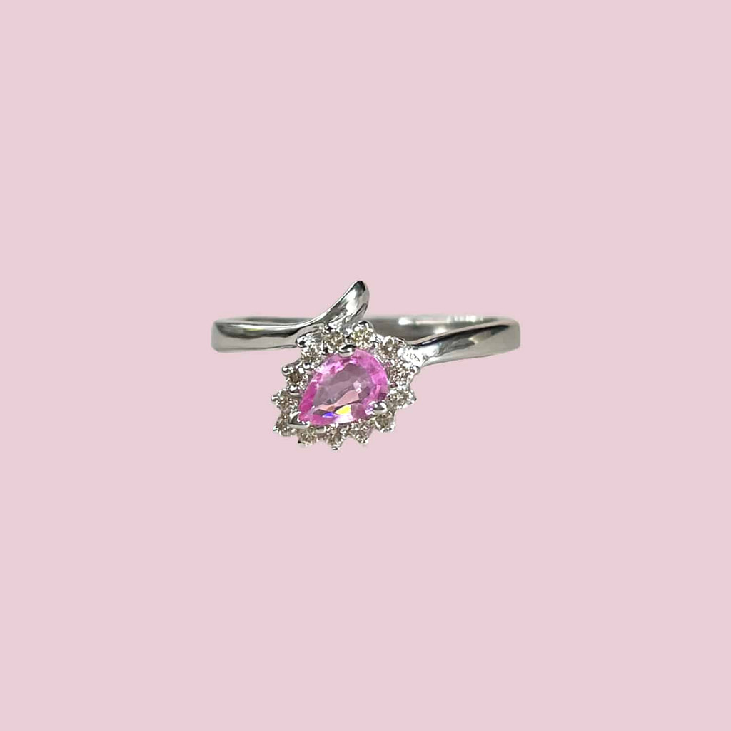 vintage witgouden cluster ring roze saffier en diamant