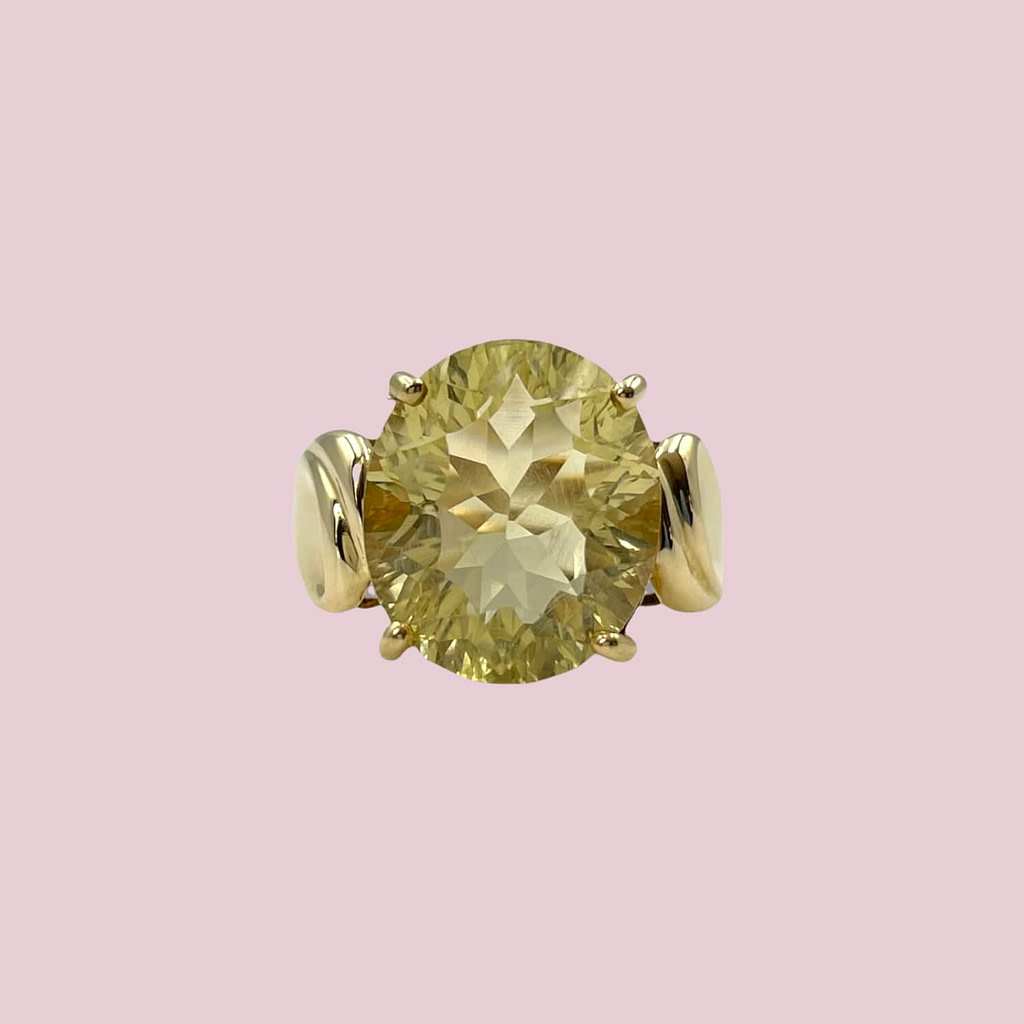 vintage ring limoenkwarts goud groene steen