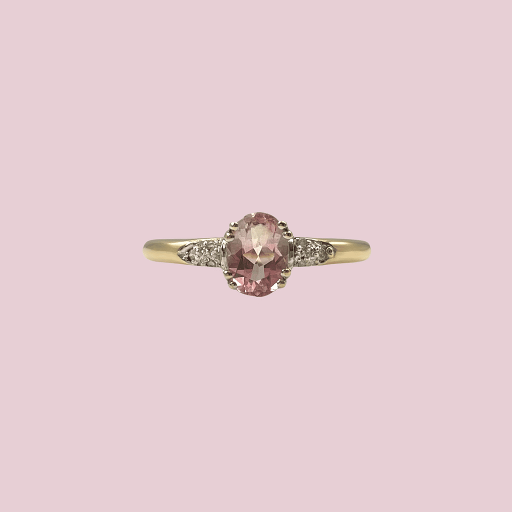 vintage ring roze topaas roze steen en diamant