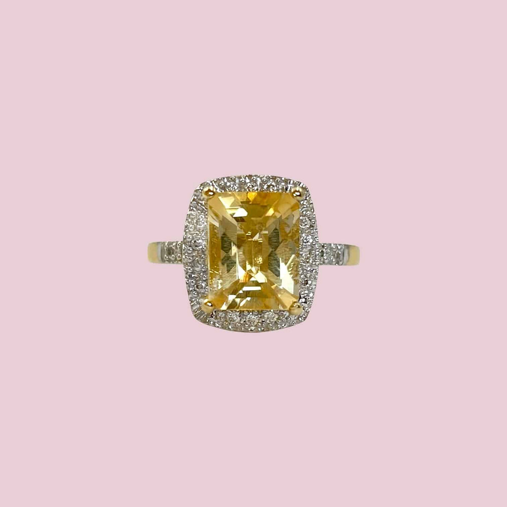 citrien ring met diamant halo 10 karaat goud