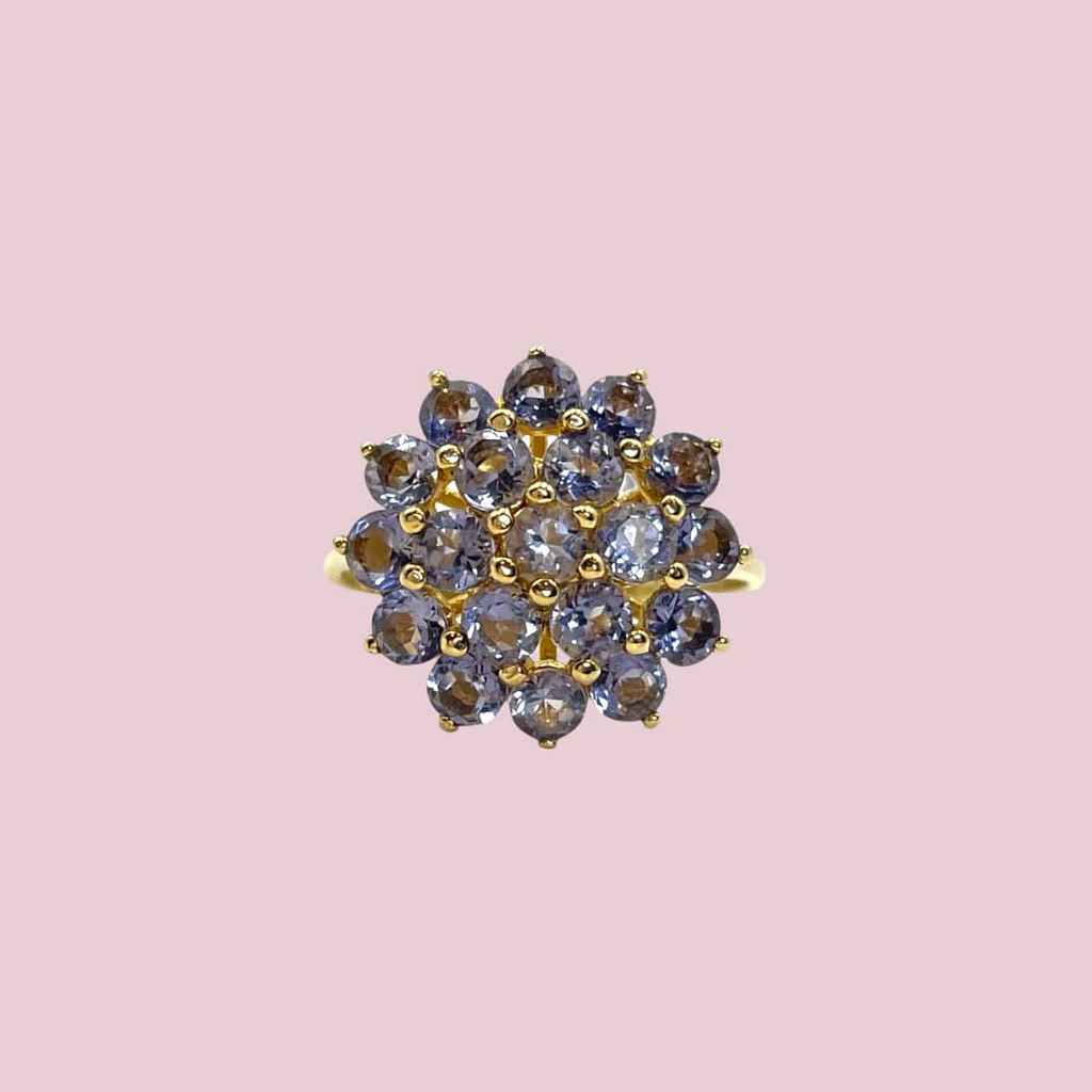gouden ring tanzaniet cluster bloem vintage