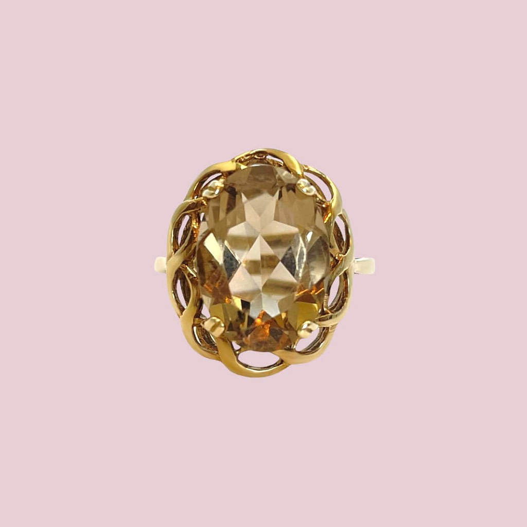 grote rookkwarts ring vintage karaat goud