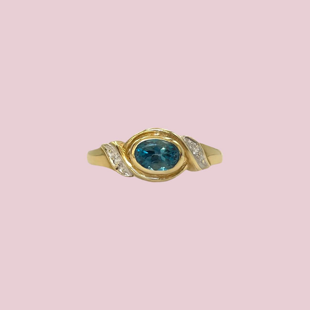 topaas en diamant ring vintage goud 9k