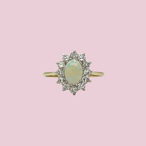 cluster ring opaal zirkonia vintage gouden ring