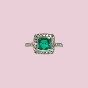 vintage ring smaragd diamant van witgoud