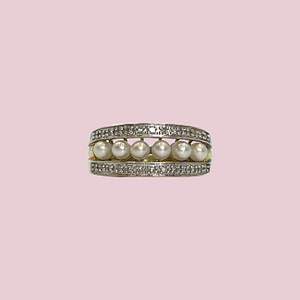 vintage ring parels rij en diamant 9k goud