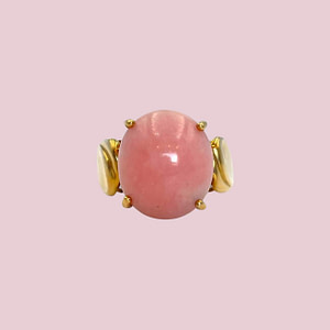 vintage ring roze steen nefriet jade 9k goud
