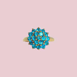 vintage ring topaas cluster bloem blauw goud