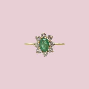vintage cluster ring smaragd en zirkonia goud