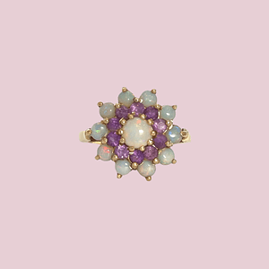 vintage ring met bloem van amethist en opaal