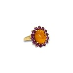 gouden barnsteen en granaat cluster ring 9k goud