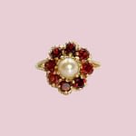 vintage ring parel en granaat bloem 9k goud