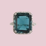 vintage ring met london blue topaz van 10k witgoud