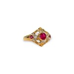 gouden ornate ring roze robijn en zirkonia