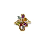 vintage ring cluster gekleurde stenen