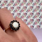 vintage opaal en saffier ring 9k goud