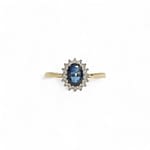 gouden ring saffier en diamant cluster 9k