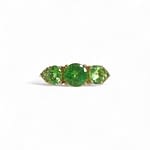 vintage ring groene stenen trilogie granaat