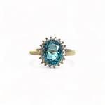 vintage entourage ring topaas en diamant 9k