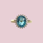vintage ring blauwe topaas en diamant cluster