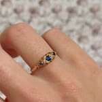 tweedehands ring saffier en diamant boot ring