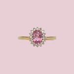 cluster ring roze saffier 9k goud