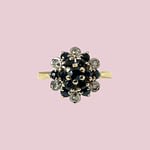 vintage saffier en diamant cluster ring