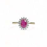 cluster ring robijn en diamant 9k goud