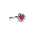 roze robijn en diamant entourage ring goud