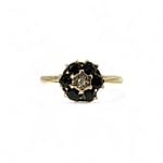 vintage ring bloemetje saffier en diamant