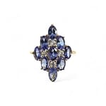 vintage ring tanzaniet en witte saffier cluster