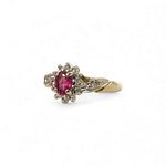 vintage ring roze robijn en diamant cluster goud