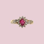 vintage ring roze robijn en diamant entourage