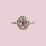 vintage ring witgoud met roze saffier en diamant cluster