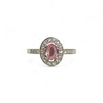 vintage ring witgoud met roze saffier en diamant halo