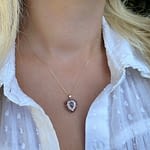 robijn en diamant cluster hart hanger goud tweedehands