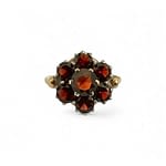 vintage_ring_granaat_bloem_cluster_9k_goud_R805 vintage ring granaat bloem cluster van 9kt goud