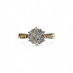 vintage diamant cluster ring 9k geel goud