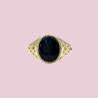 gouden zegel ring dames onyx zwarte steen signet