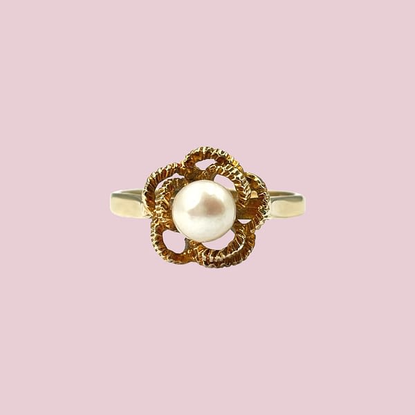 vintage parel ring goud bloem zetting
