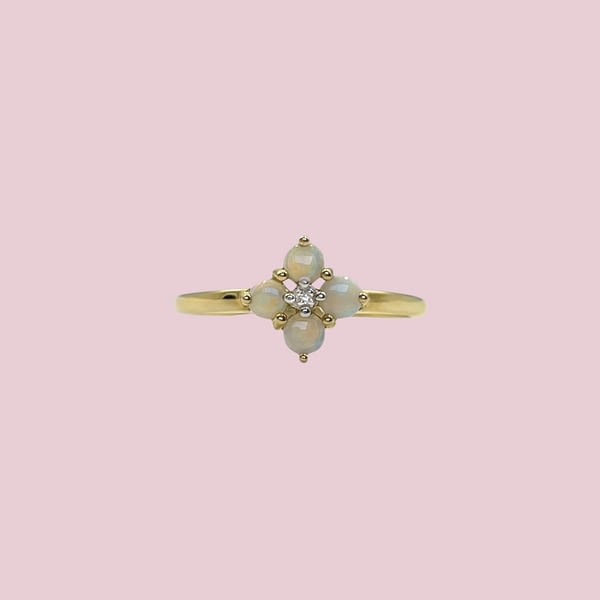 vintage opaal cluster ring klavertje met diamant