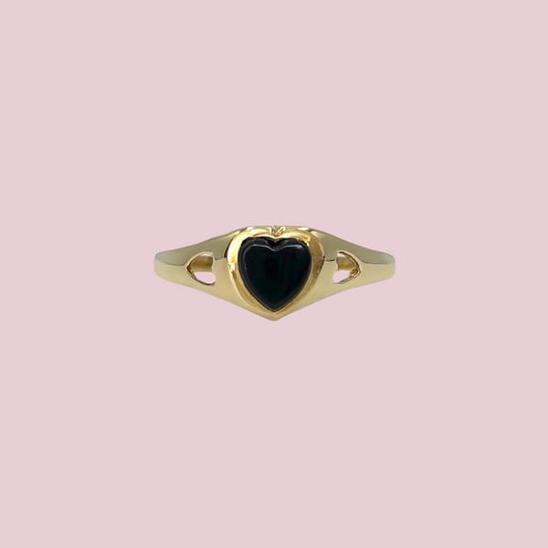 vintage ring onyx hartje goud