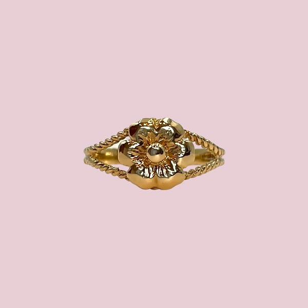 vintage bloem ring goud