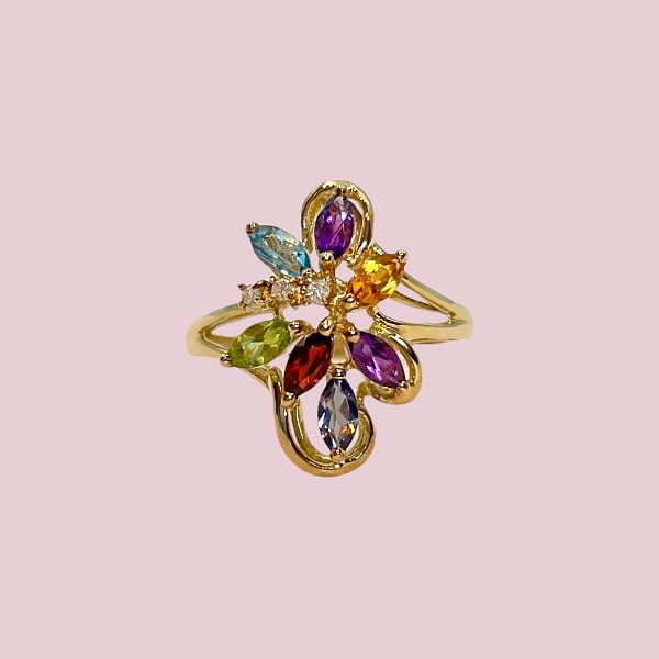 vintage ring cluster gekleurde edelstenen