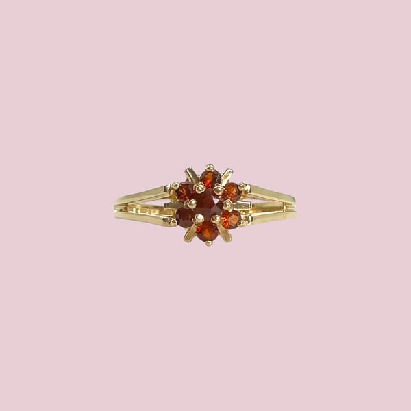 vintage ring granaat cluster bloem