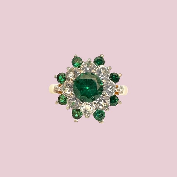 vintage ring bloem cluster groen