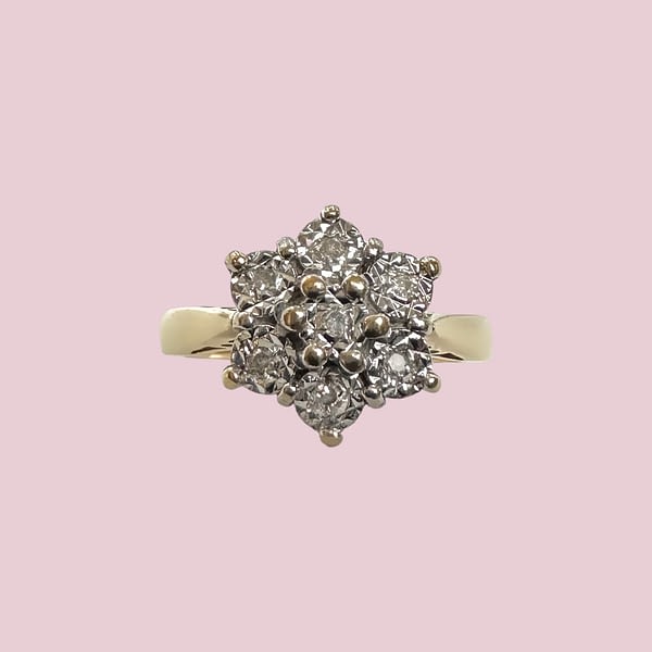 vintage diamant cluster ring 9k goud