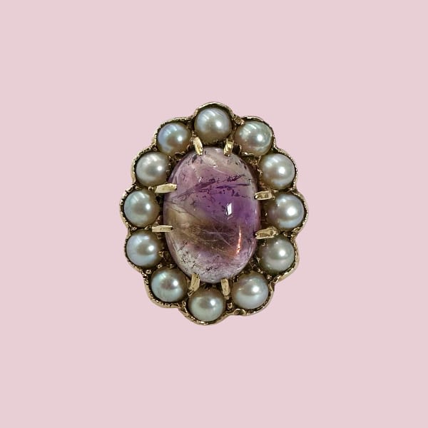 vintage ring amethist en parels cluster
