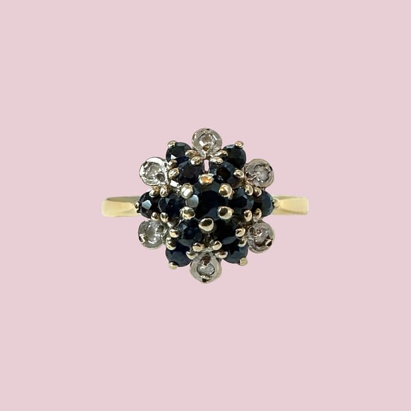 vintage saffier en diamant cluster ring